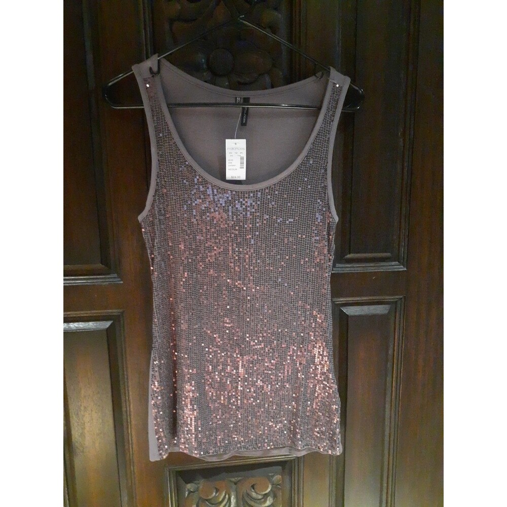 Maurices Women's M Sequined Tank Top Brown Plum Sleeveless Sparkly Sequins new